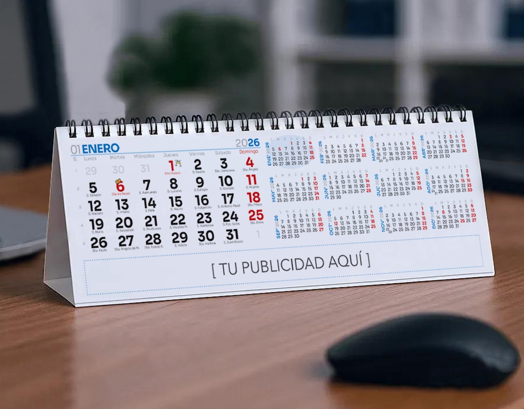 Calendario de escritorio alargado con año completo