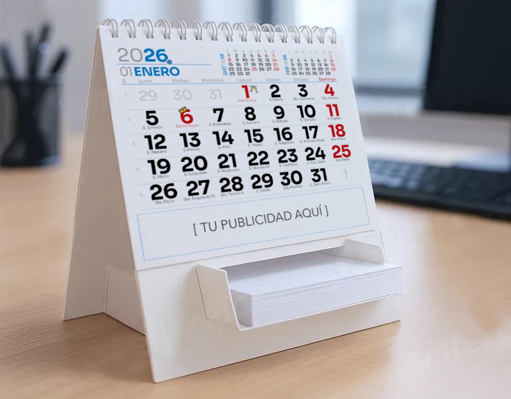 Calendario sobremesa personalizado con depósito para notas