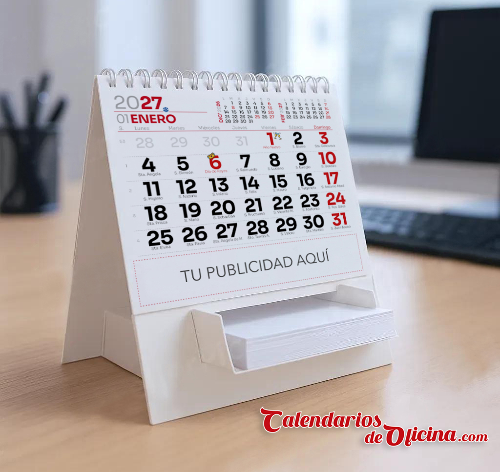 calendario de mesa con depósito para notas